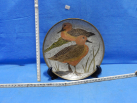 art nr: 711 vintage koperen bord met eenden afbeeldingen