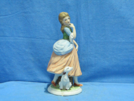 art nr: 1473 vintage porseleinen beeldje vrouw met hond