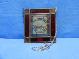 art nr: 643 vintage glas in lood raam met afbeelding ijs tafereel