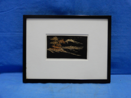 art nr: 728 vintage Japanse schilderijtje met papier snijwerk