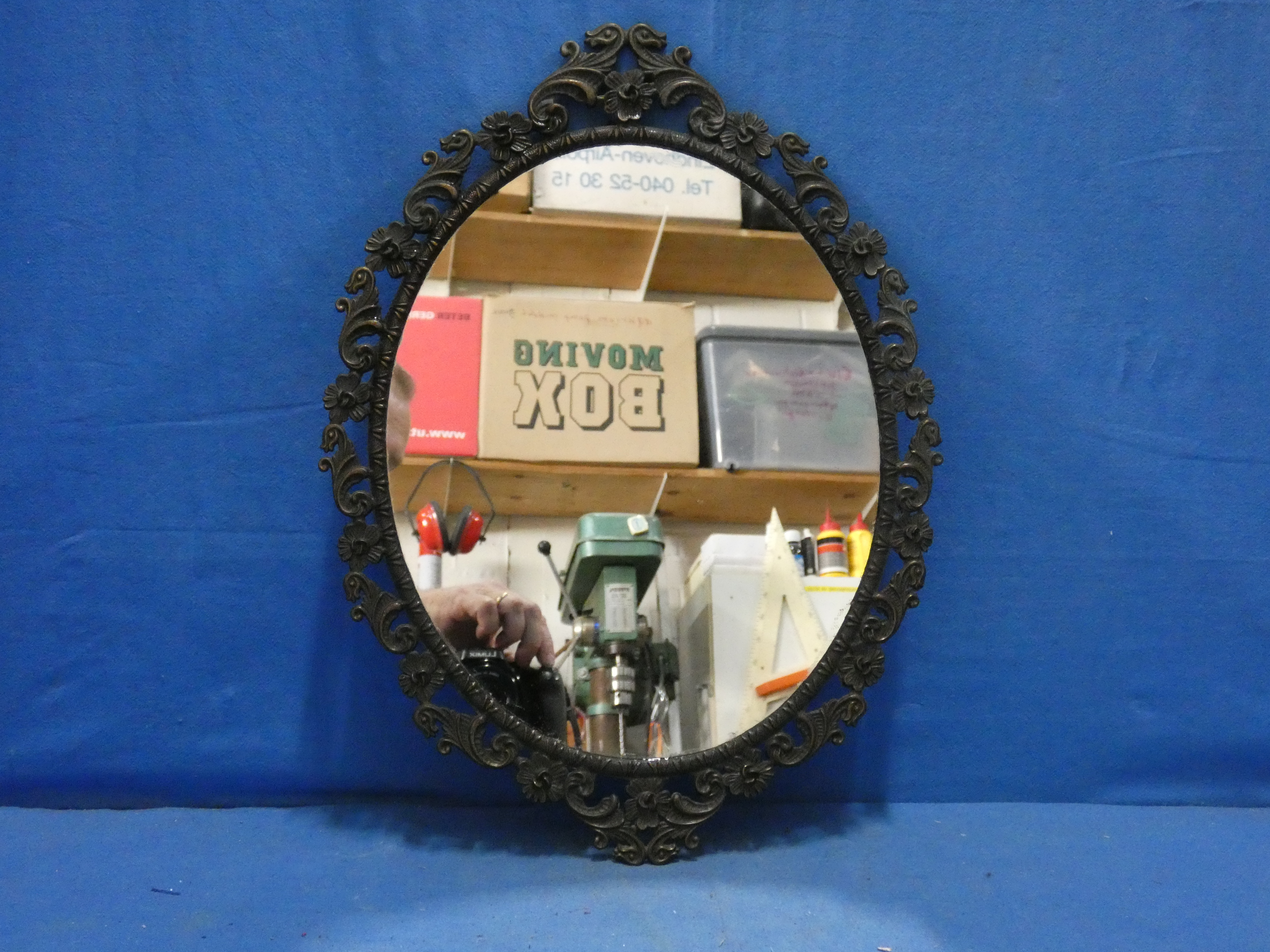 art nr: 1275 vintage koperen lijst met spiegel