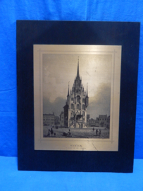 art nr: 624 vintage koperen ets plaat de markt en stadhuis in Gouda