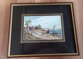 art nr: 94 vintage schilderij schepen met dorp zicht aan de Zuiderzee