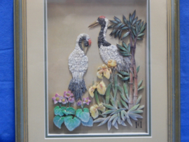 art nr: 605 vintage 3D schilderij met paradijsvogels