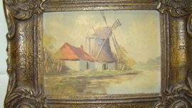 art nr: 426 antiek schilderij met molen en boerderij
