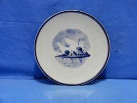art nr: 780 vintage Delfts Blauwe schaal landschap bij rotterdam