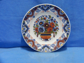 art nr: 656 vintage delfts Blauwe schotel met bloemen vaas stilleven