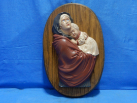 art nr: 730 vintage gipsen plaque in 3D van Maria met kind