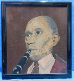 art nr: 617 vintage portret van een Afrikaanse klarinet speler