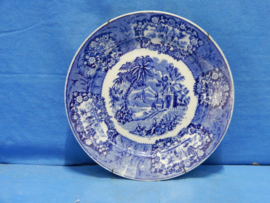art nr: 792 vintage Delfts Blauwe schaal landbouw in Azië