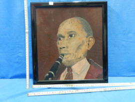 art nr: 617 vintage portret van een Afrikaanse klarinet speler