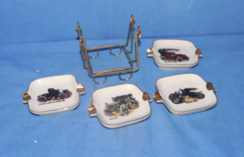 art nr: 227 vintage porseleinen setje asbakjes in standaard