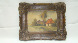art nr: 427 antiek schilderij met boerderijen
