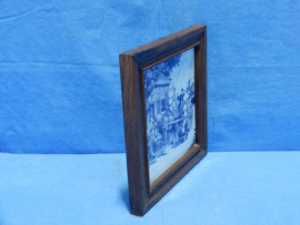 art nr: 626 vintage Delfts Blauwe tegel van koets met paarden