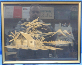 art nr: 603 vintage Bamboe Stro reliëf schilderij