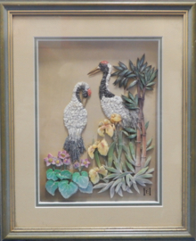 art nr: 605 vintage 3D schilderij met paradijsvogels