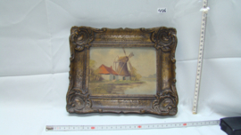 art nr: 426 antiek schilderij met molen en boerderij
