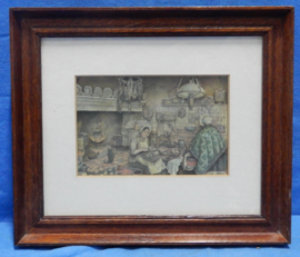 art nr: 606 vintage 3D schilderij met een keukenafbeelding uit 1700