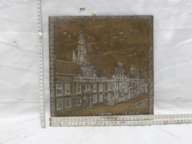 art nr: 958 antieke kopergravure van het Stadhuis in Leiden