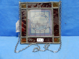 art nr: 643 vintage glas in lood raam met afbeelding ijs tafereel