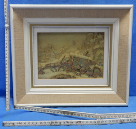 art nr: 604 vintage 3D schilderij van ezel met clowns wagen