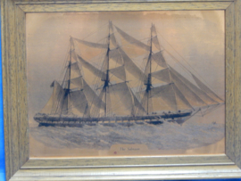 art nr: 621 vintage Kopergravure van de driemaster Sobraon