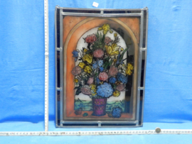 art nr: 700 vintage glas in lood raam met bloemen