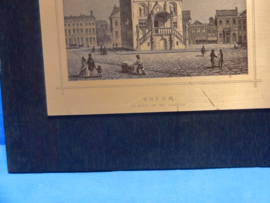 art nr: 624 vintage koperen ets plaat de markt en stadhuis in Gouda