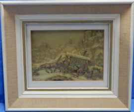 art nr: 604 vintage 3D schilderij van ezel met clowns wagen