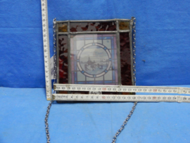 art nr: 643 vintage glas in lood raam met afbeelding ijs tafereel