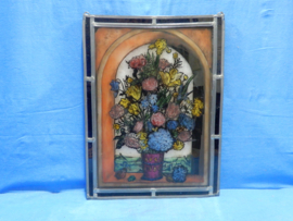 art nr: 700 vintage glas in lood raam met bloemen