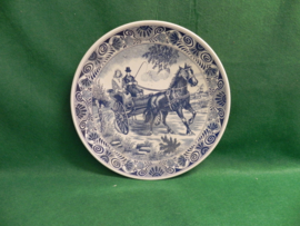 art nr: 430 vintage delft Blauw bord paard en wagen