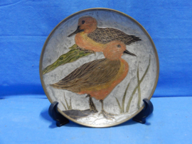 art nr: 711 vintage koperen bord met eenden afbeeldingen