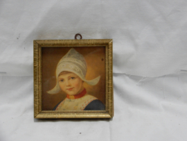 art nr: 662 vintage schilderijtje van een meisje in klederdracht
