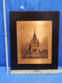 art nr: 624 vintage koperen ets plaat de markt en stadhuis in Gouda