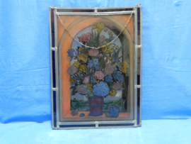 art nr: 700 vintage glas in lood raam met bloemen