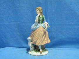 art nr: 1473 vintage porseleinen beeldje vrouw met hond