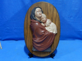 art nr: 730 vintage gipsen plaque in 3D van Maria met kind