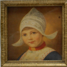 art nr: 662 vintage schilderijtje van een meisje in klederdracht