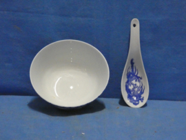 art nr: 1302 vintage Chinees soepkom set met lepel