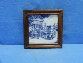art nr: 626 vintage Delfts Blauwe tegel van koets met paarden