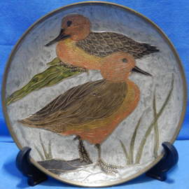 art nr: 711 vintage koperen bord met eenden afbeeldingen