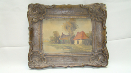 art nr: 427 antiek schilderij met boerderijen