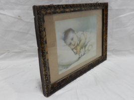 art nr: 674 vintage schilderij met baby foto