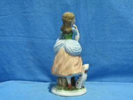 art nr: 1473 vintage porseleinen beeldje vrouw met hond