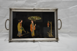 art nr: 900 vintage Chinees verzilverd dienblad