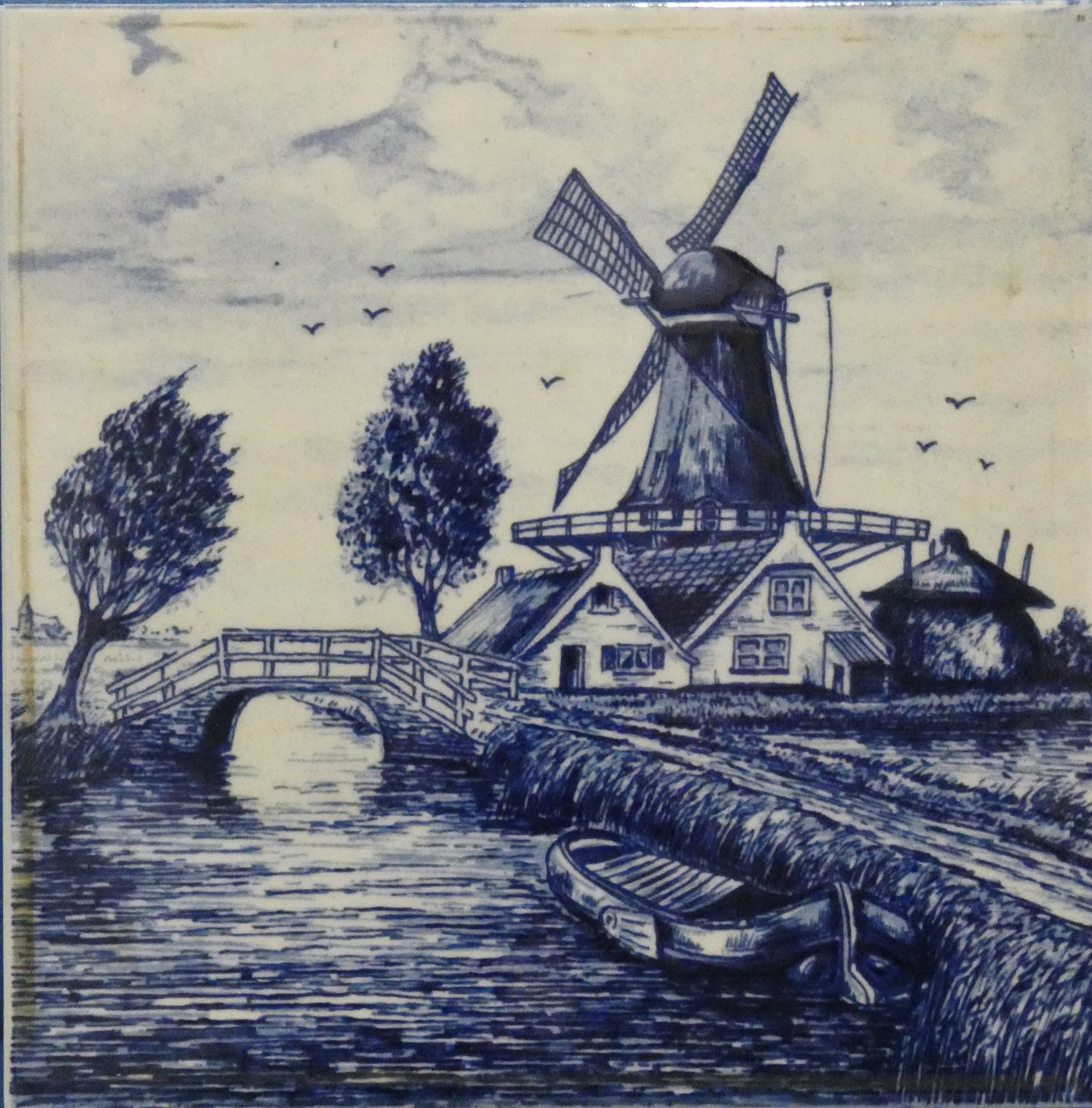 art nr: 1268 vintage Delft Blauwe tegel van een landschap