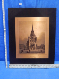 art nr: 624 vintage koperen ets plaat de markt en stadhuis in Gouda