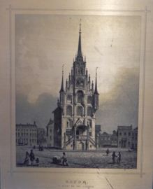 art nr: 624 vintage koperen ets plaat de markt en stadhuis in Gouda