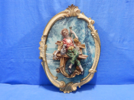 art nr: 632 vintage 3D schilderij van een oude jager op een bankje